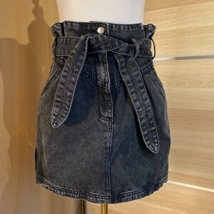 Gilli Black Denim Paperbag Waist Tie Mini Skirt Size S